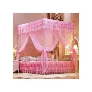 5 by 6 Four Stand Mosquito Net With Metallic Stand-Pink Net