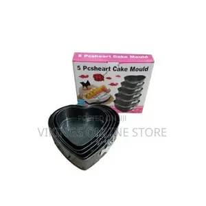 5pcs Heart Shaped Non Stick Cake Moulds Tins Trays - Black