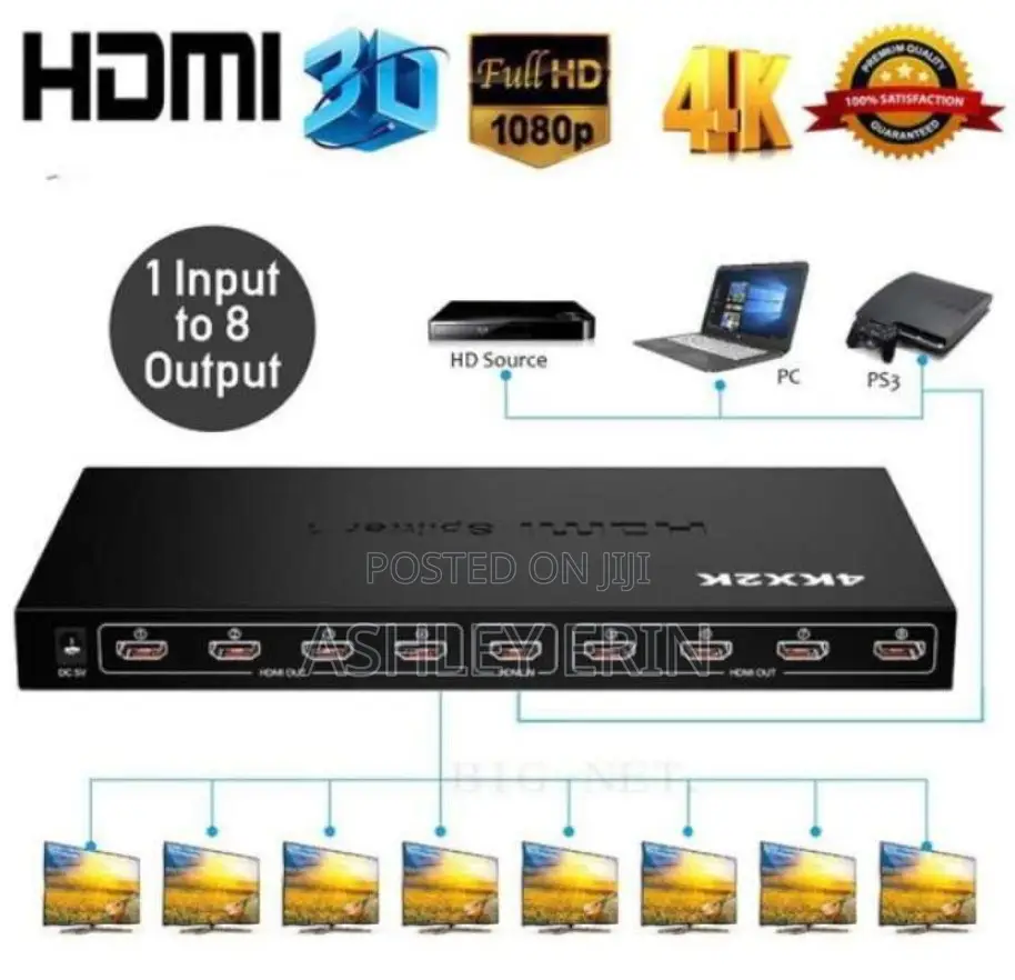 Hdmi Splitter 8 Port ( 1 Input to 8 Output) Converter