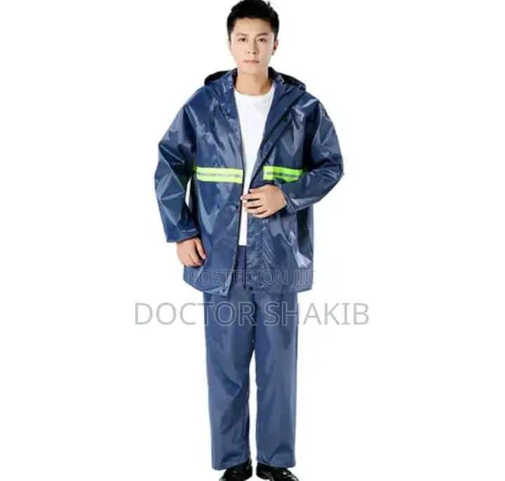 Adults' Oxford Fabric Rain Suit With Reflective Hooded Coat