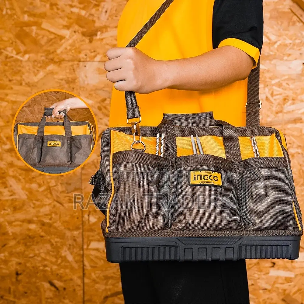 INGCO 16 Inch Tool Bag With 16 Pockets Wide Mouth Storage