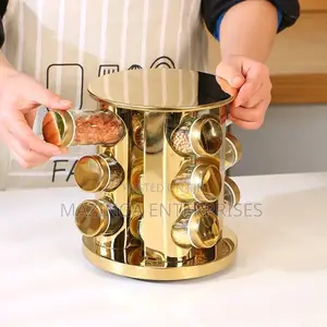 12jars Gold Rotating Spice and Herb Holder Storage Rack