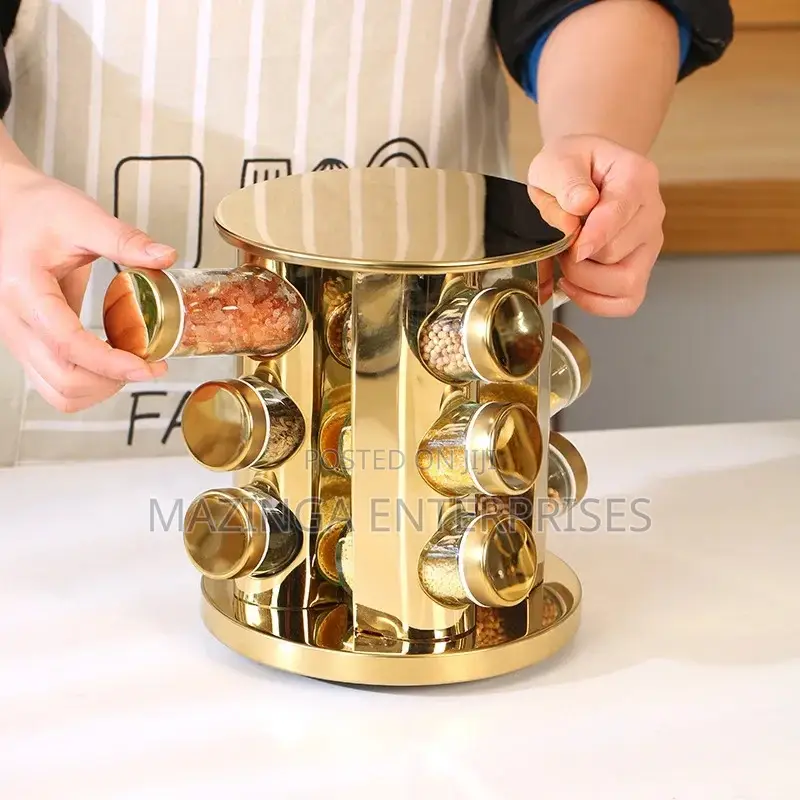 12jars Gold Rotating Spice and Herb Holder Storage Rack