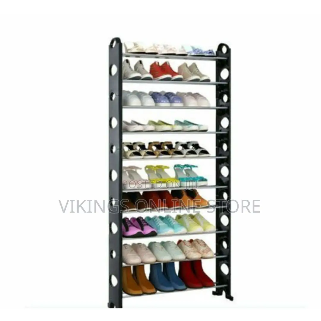 White Label Stand Alone Shoe Rack - Black, Silver