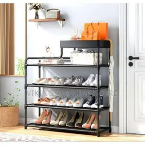 4layer Stainless Steel Shoe Rack-Black