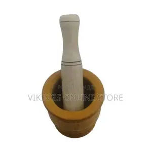Kitchen Mortar and Pounding Stick/Pestle - Brown