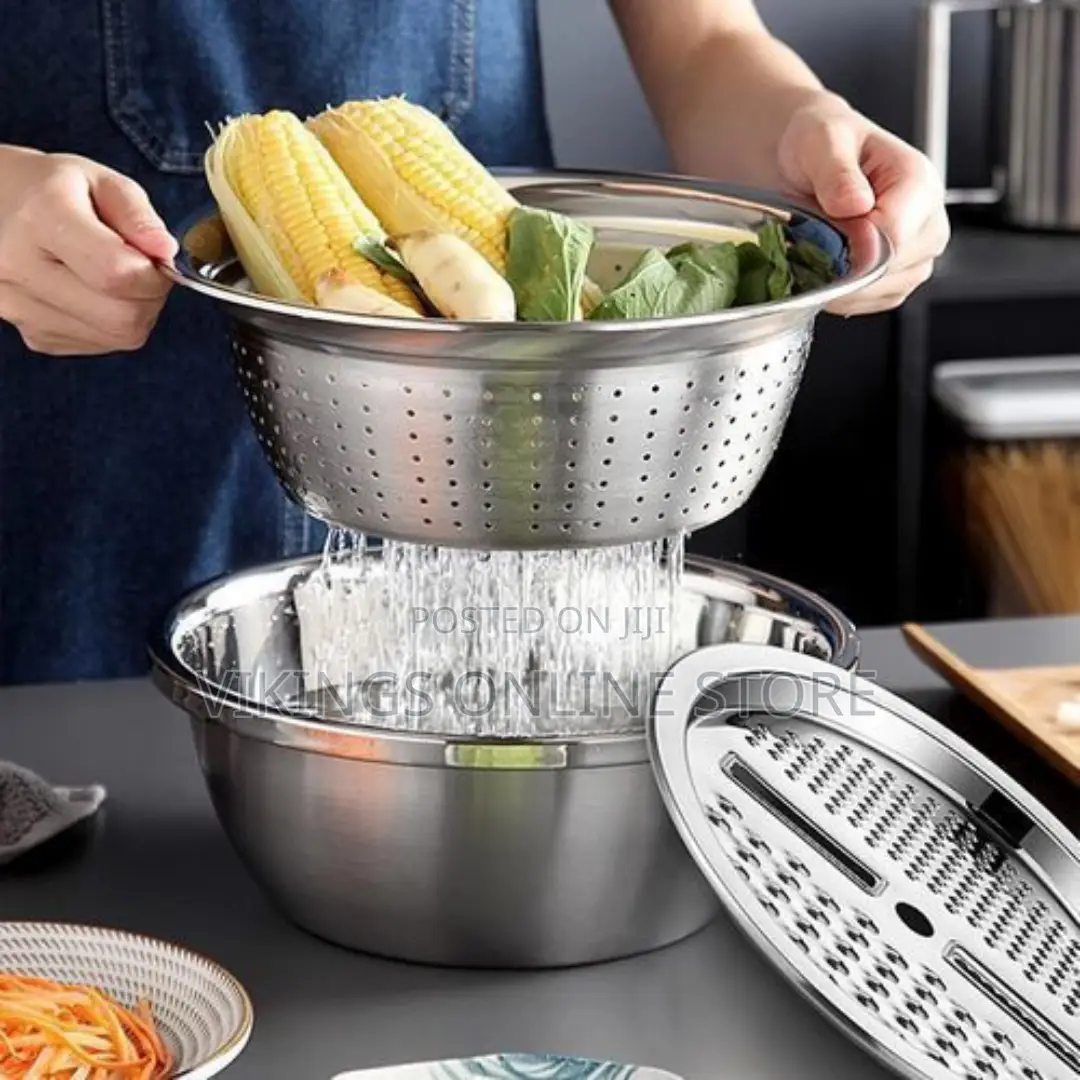 Round Stainless Steel Colander Strainer Sieve-Silver
