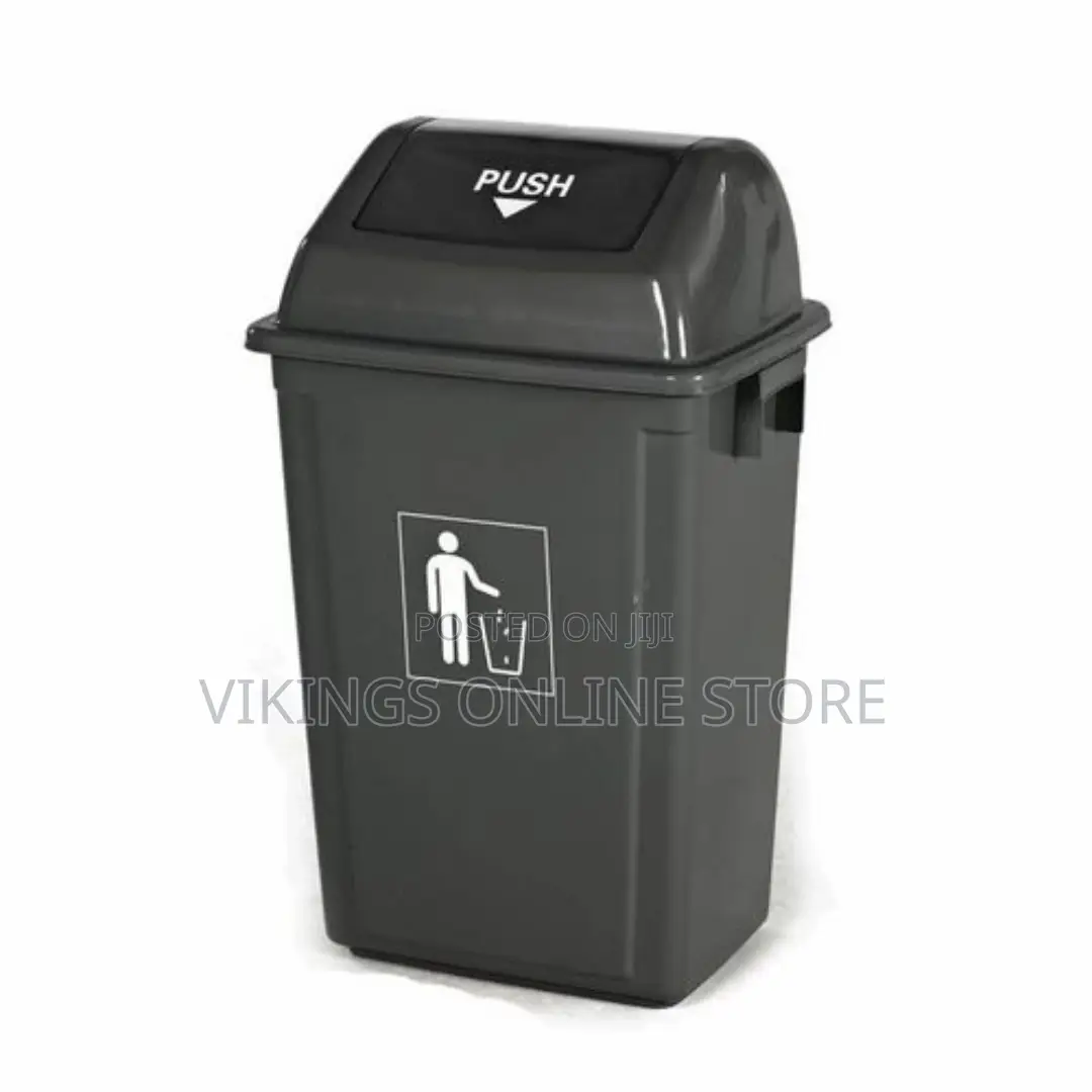 50L Push Lid Plastic Waste Bin-Grey