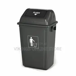 50L Push Lid Plastic Waste Bin-Grey
