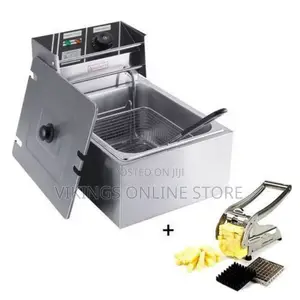 6 LTR Commercial Deep Fryer + Potato Chipper - Silver