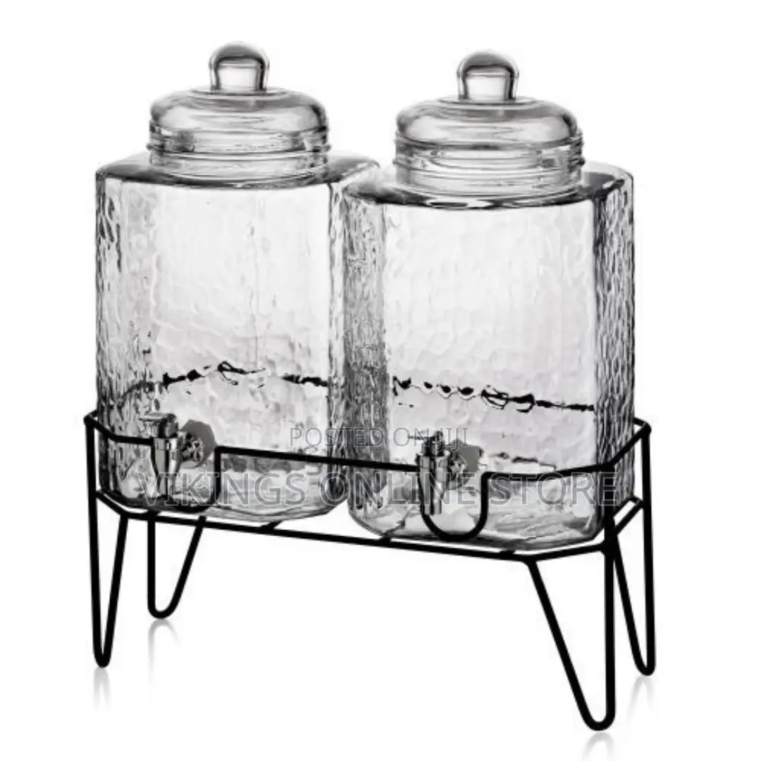 Double Ice Cold Clear Hammered Glass Jug Beverage Dispensers