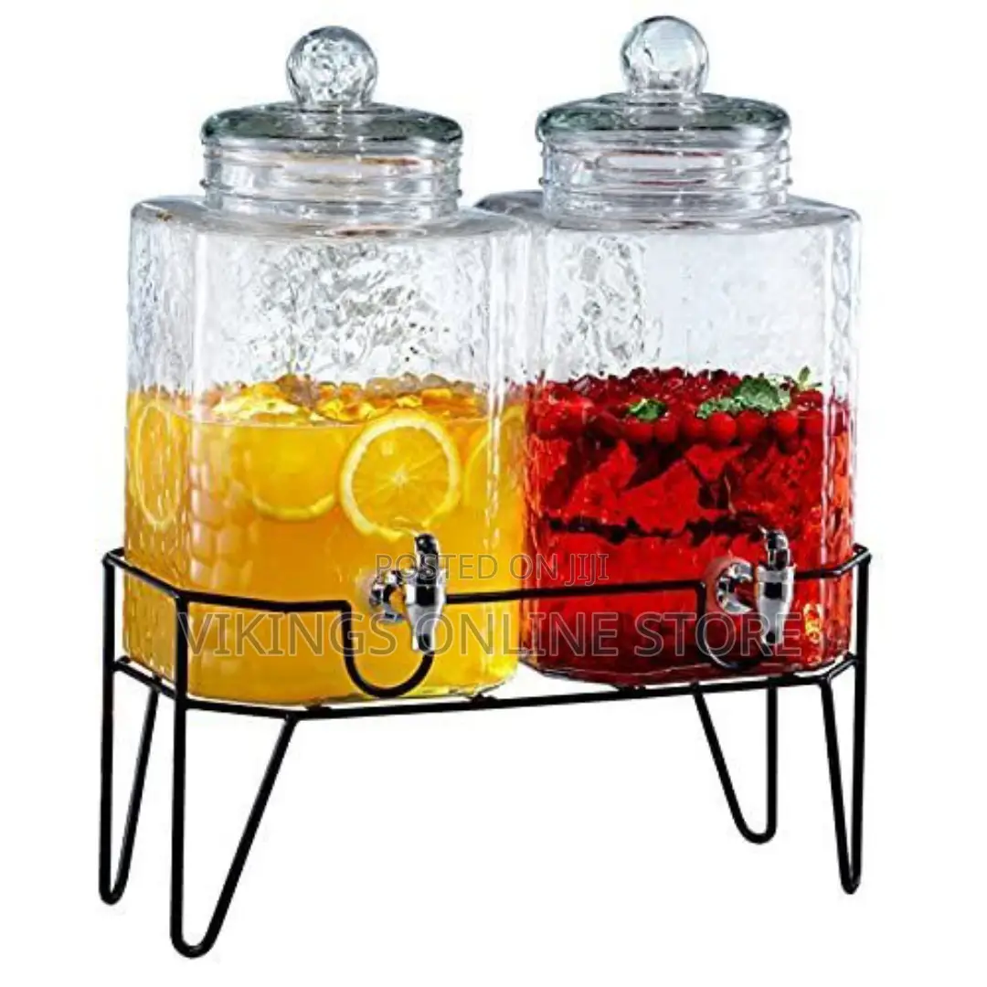 Double Ice Cold Clear Hammered Glass Jug Beverage Dispensers