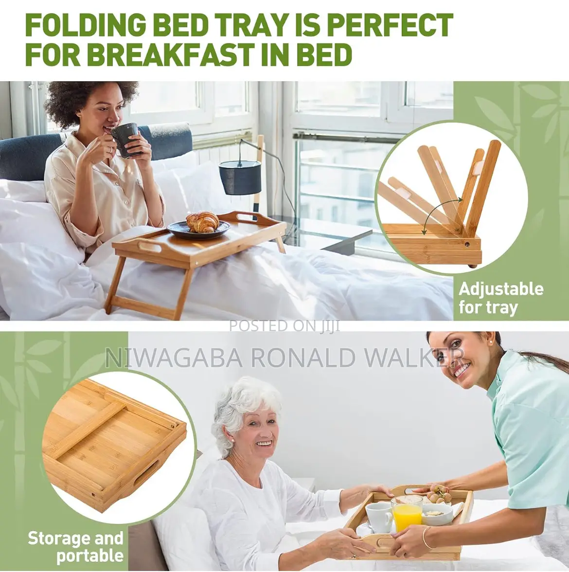 Bamboo Bed Tray,Breakfast Tray With Folding Legs Serving