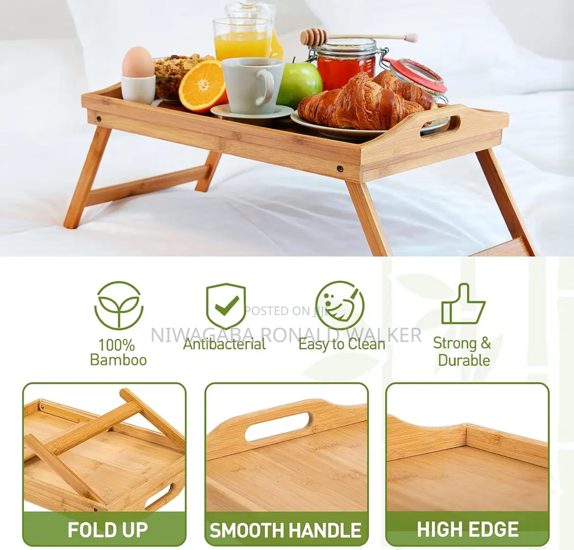 Bamboo Bed Tray,Breakfast Tray With Folding Legs Serving
