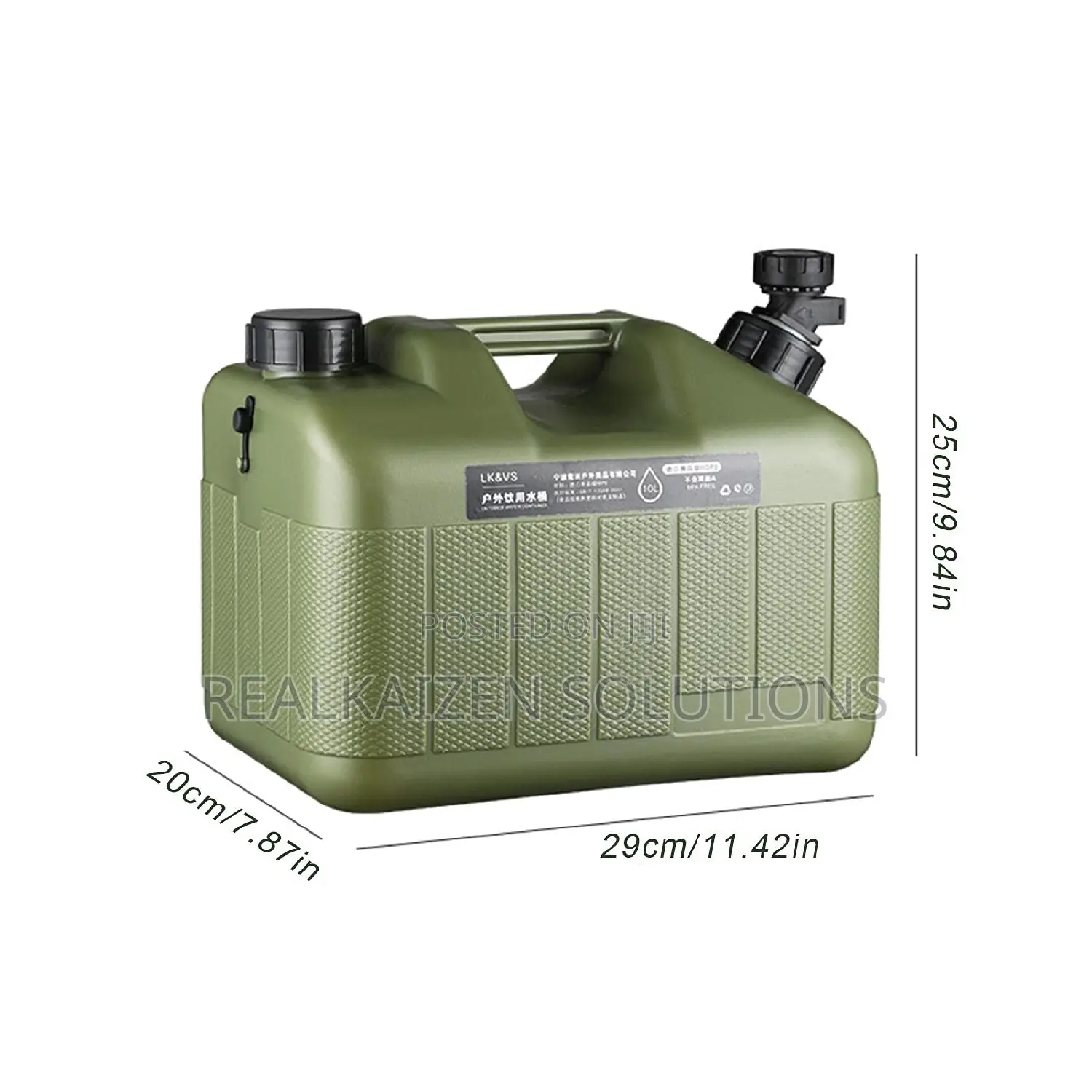 Army Green 10L Water Jerrycan Canister With Tap and Lid