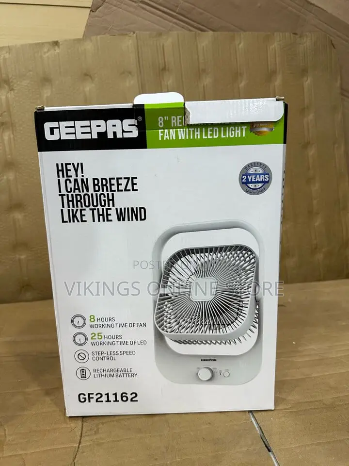 Geepas 8" Rechargeable Fan With LED Light