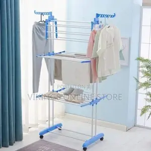 White and Blue 3 Layer Stainless Steel Cloth Rack Hanger,