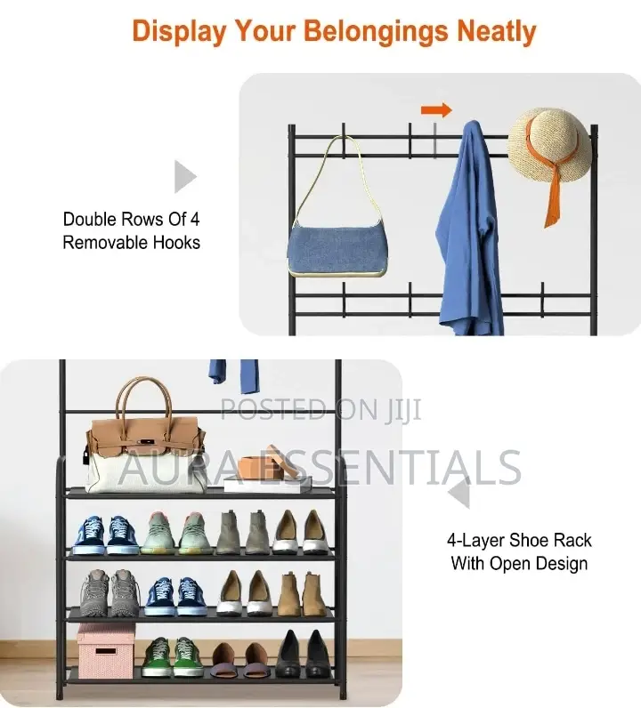 3 in 1 Freestanding Hall Tree Shoe Bench Rack