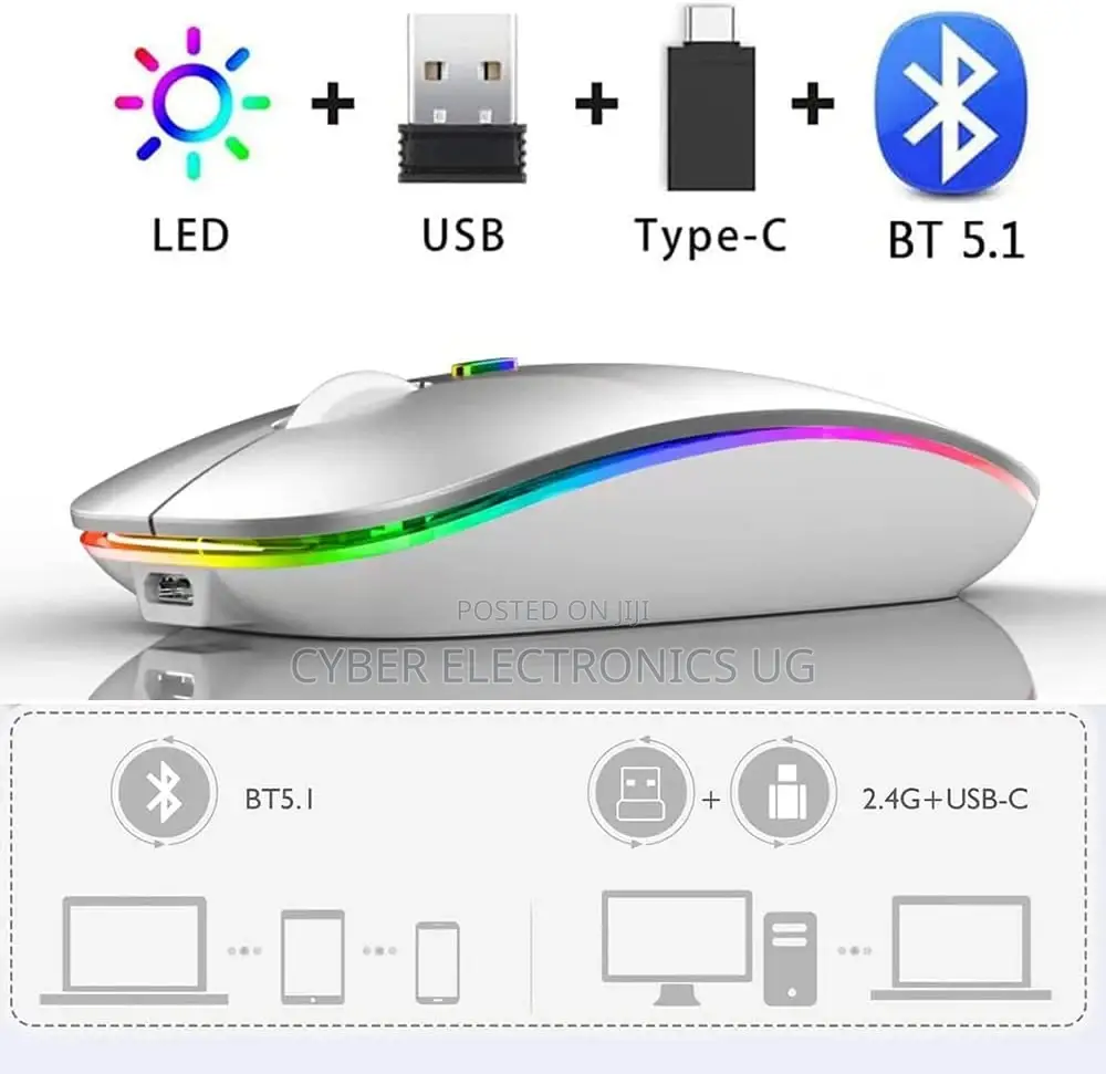 LED Bluetooth Mouse For Smart Phones Macbook Rechargeable