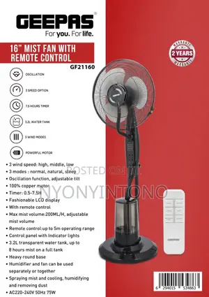 Geepas 16" Mist Fan With 2 Years Warranty.