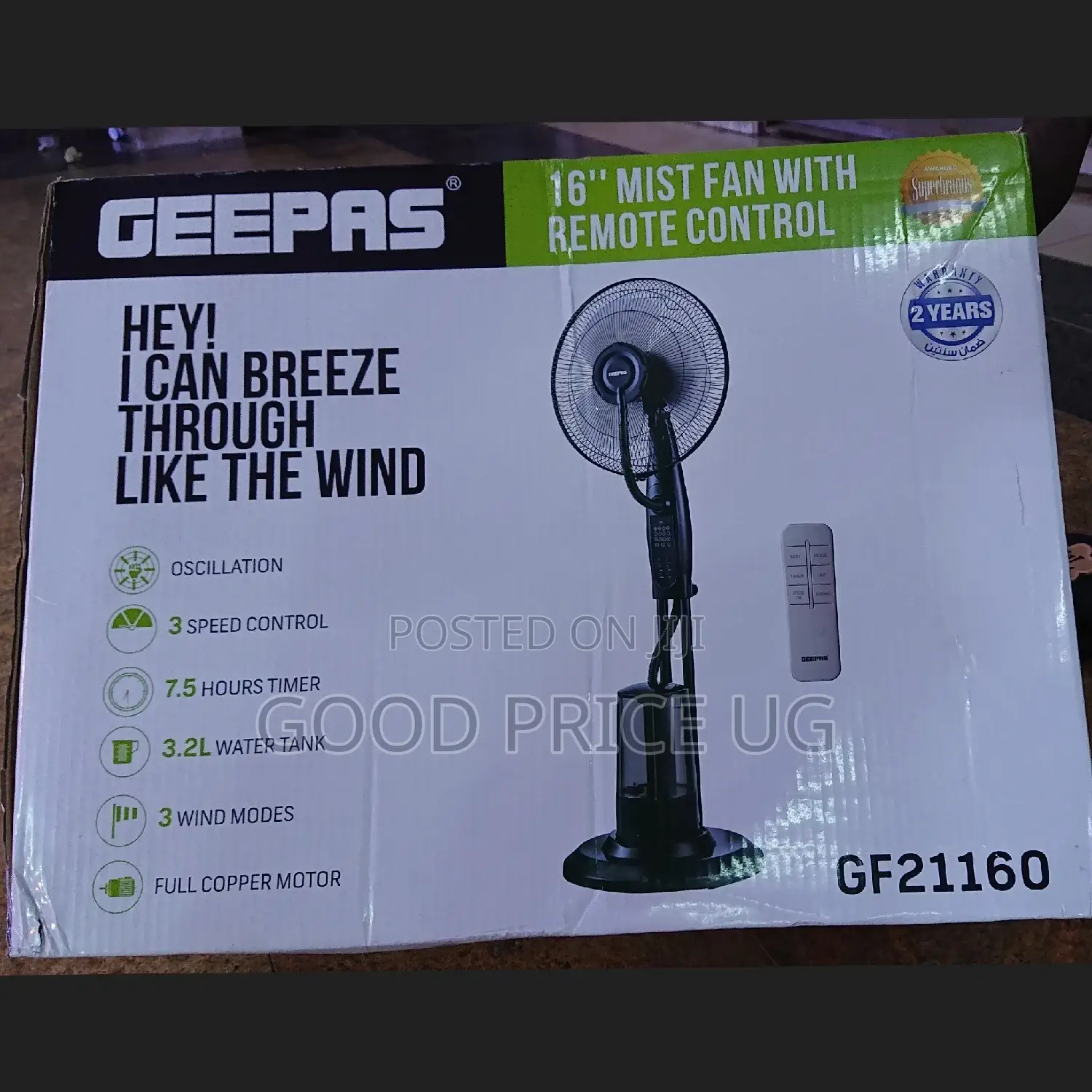 16 Inches Geepas Mist Fan With Remote Control.