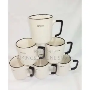 Set of 6 Tea Cups Black Handles - White