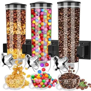 Cereal Dispenser Wall Mounted, Triple Dry Food Dispensers,