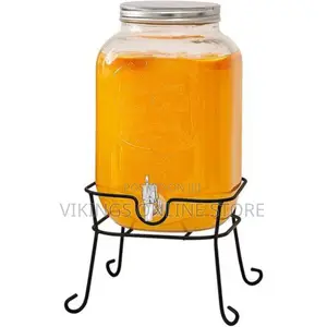 8L Glass Beverage Dispenser With Scroll Iron Stand,