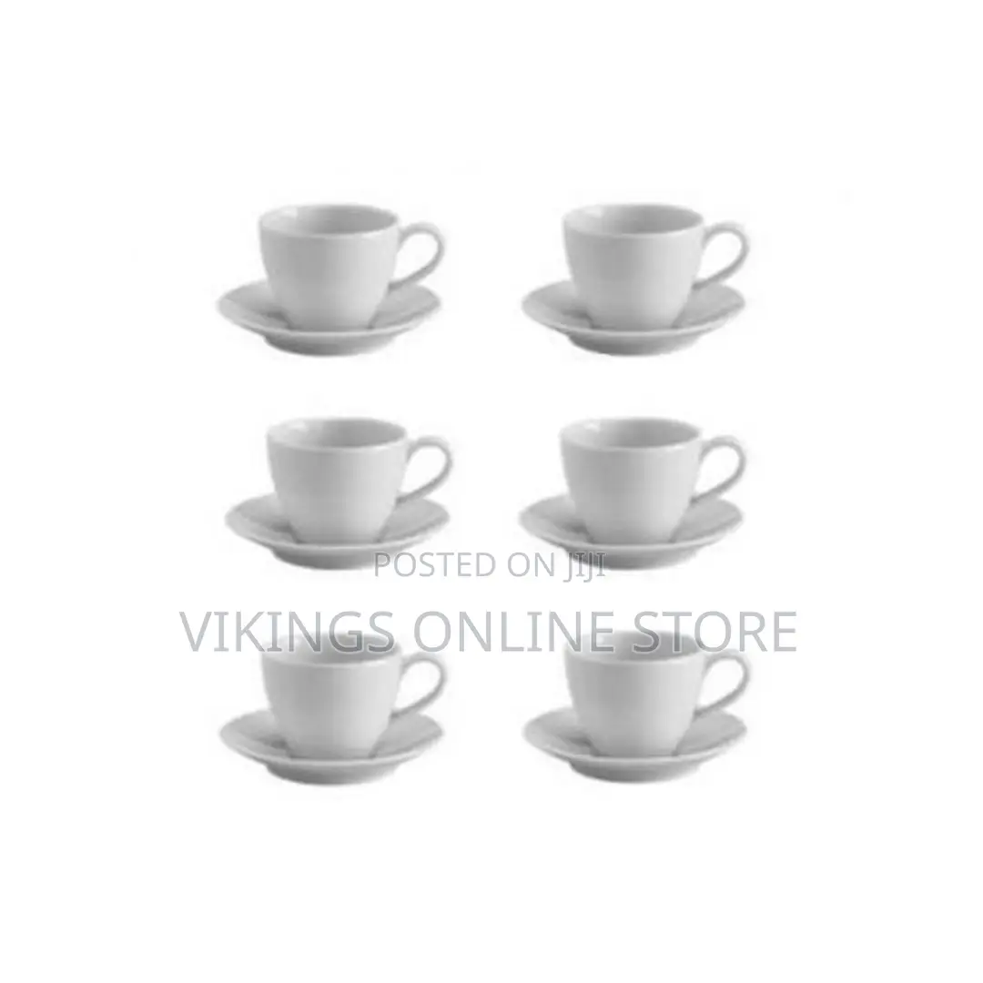 Set of Tea Pot, 6 Tea Cups and Saucers - White