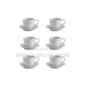 Set of Tea Pot, 6 Tea Cups and Saucers - White