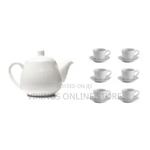 Set of Tea Pot, 6 Tea Cups and Saucers - White