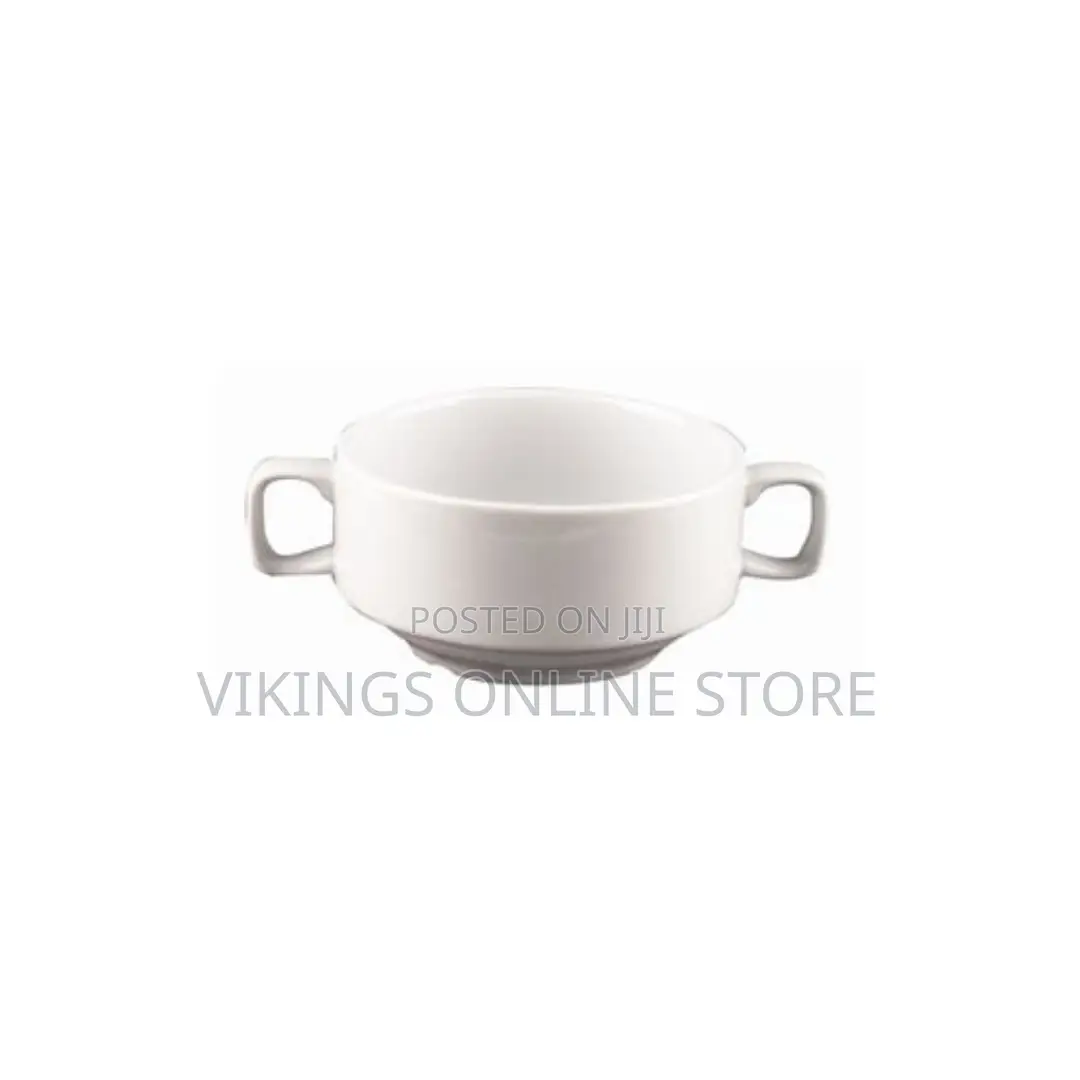 Double Handle Soup 6 Pc Ceramic Soup Bowls - White