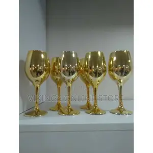 6 Pc, 18.5oz Juice Champagne Wine Glasses Decorative - Gold.