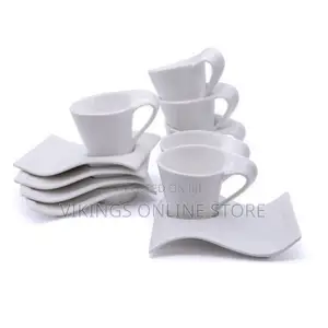 Wavy Lifesmile 6 Piece Tea Coffee Cups 6 Saucers - White.