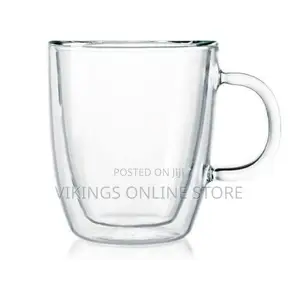 6 Piece Double Wall Glass Coffee Mugs Set With Handle