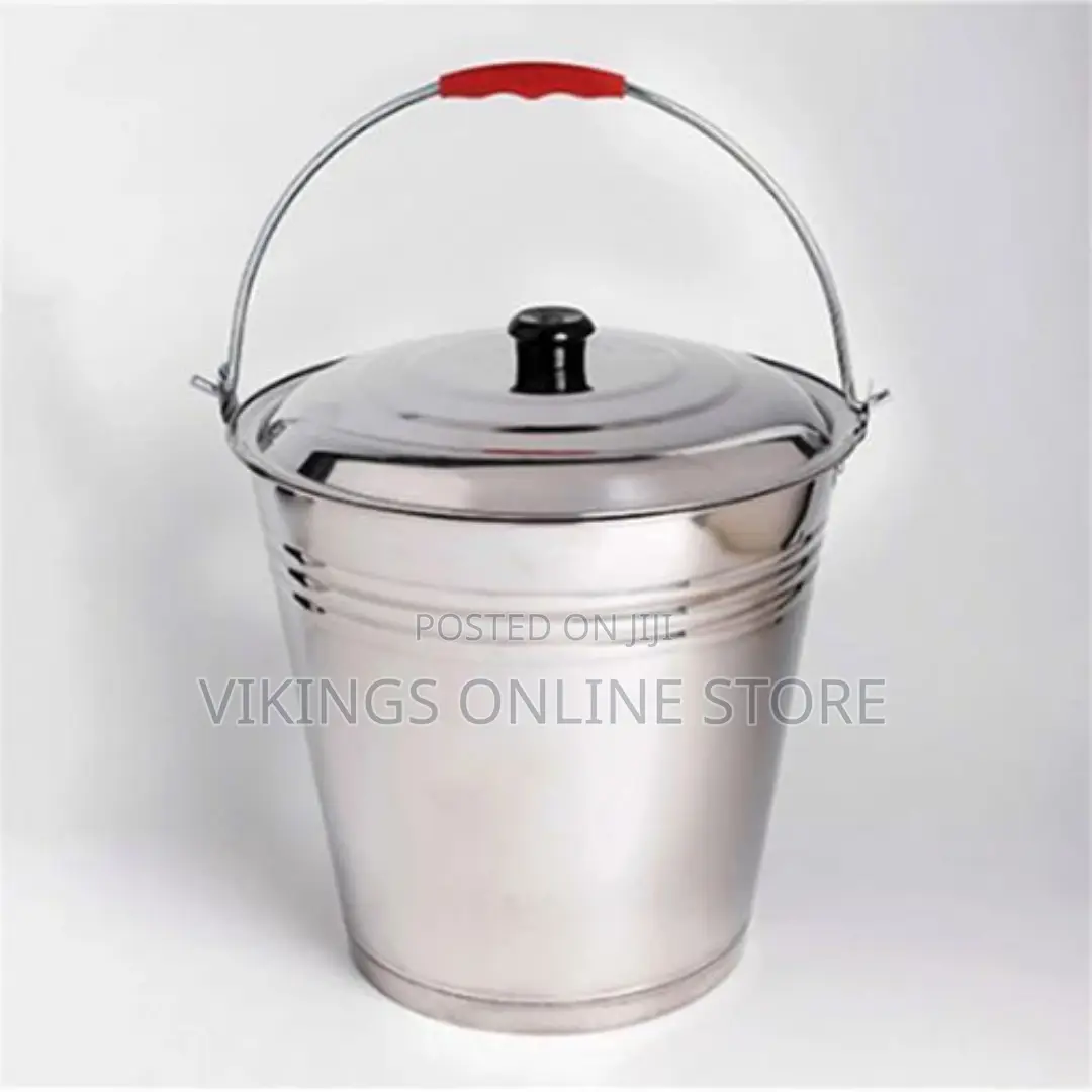 Stainless Steel Bucket With Lid and Handle-Silver