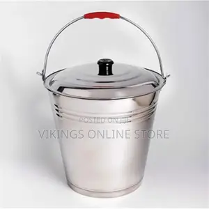 Stainless Steel Bucket With Lid and Handle-Silver