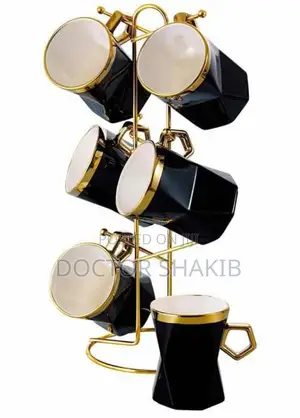 Well Designed Set of 6 Mugs With Rack