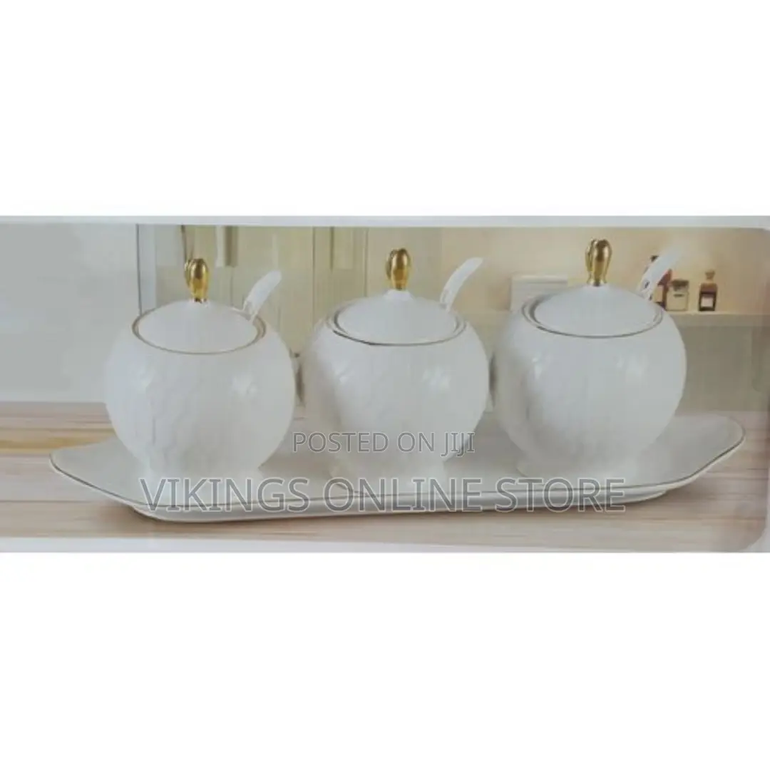 3 Piece Canister Set for Sugar Coffee Tea - White