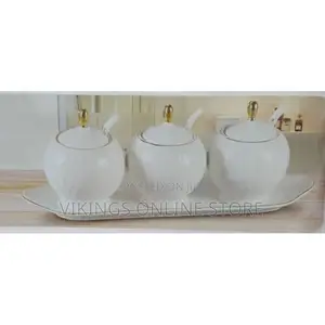 3 Piece Canister Set for Sugar Coffee Tea - White