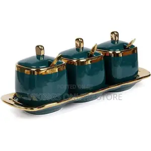 Ceramic Condiment 3 Pieces Spices Sugar Bowl Set-Multicolour