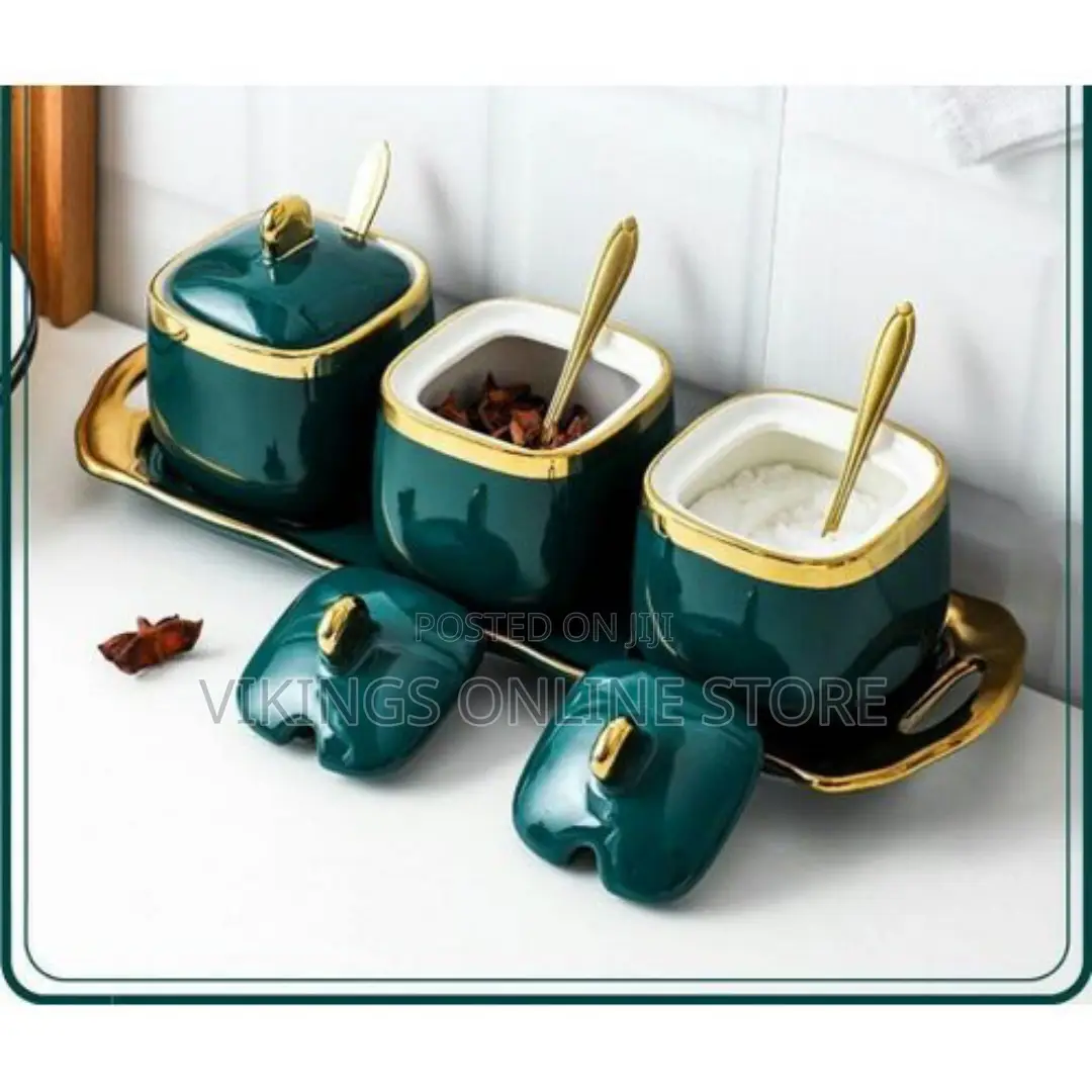 Ceramic Condiment 3 Pieces Spices Sugar Bowl Set-Multicolour
