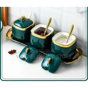 Ceramic Condiment 3 Pieces Spices Sugar Bowl Set-Multicolour