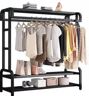 Double Rods Clothing Clothes Stainless Steel Rack Organizer