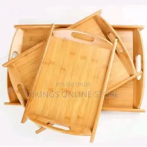 Set of 3 Bamboo Serving Trays - Brown