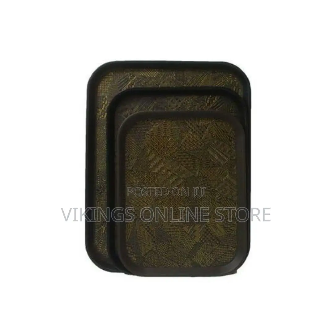 3 Piece Non Slide Rubber Serving Trays-Black.