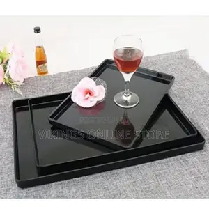 3 Pieces of Melamine Dinner Serving Trays Platters-Black