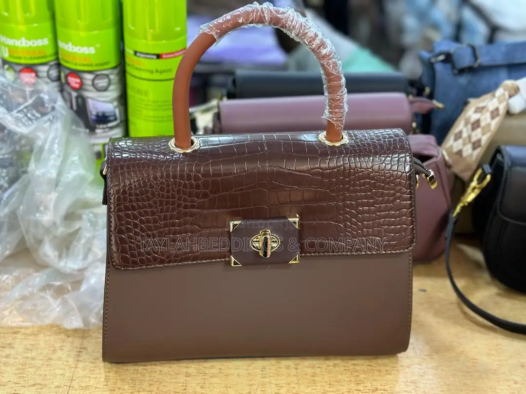 Elegant Coffee Brown Twist Lock Crocodile Embossed
