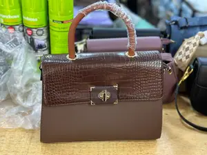 Elegant Coffee Brown Twist Lock Crocodile Embossed