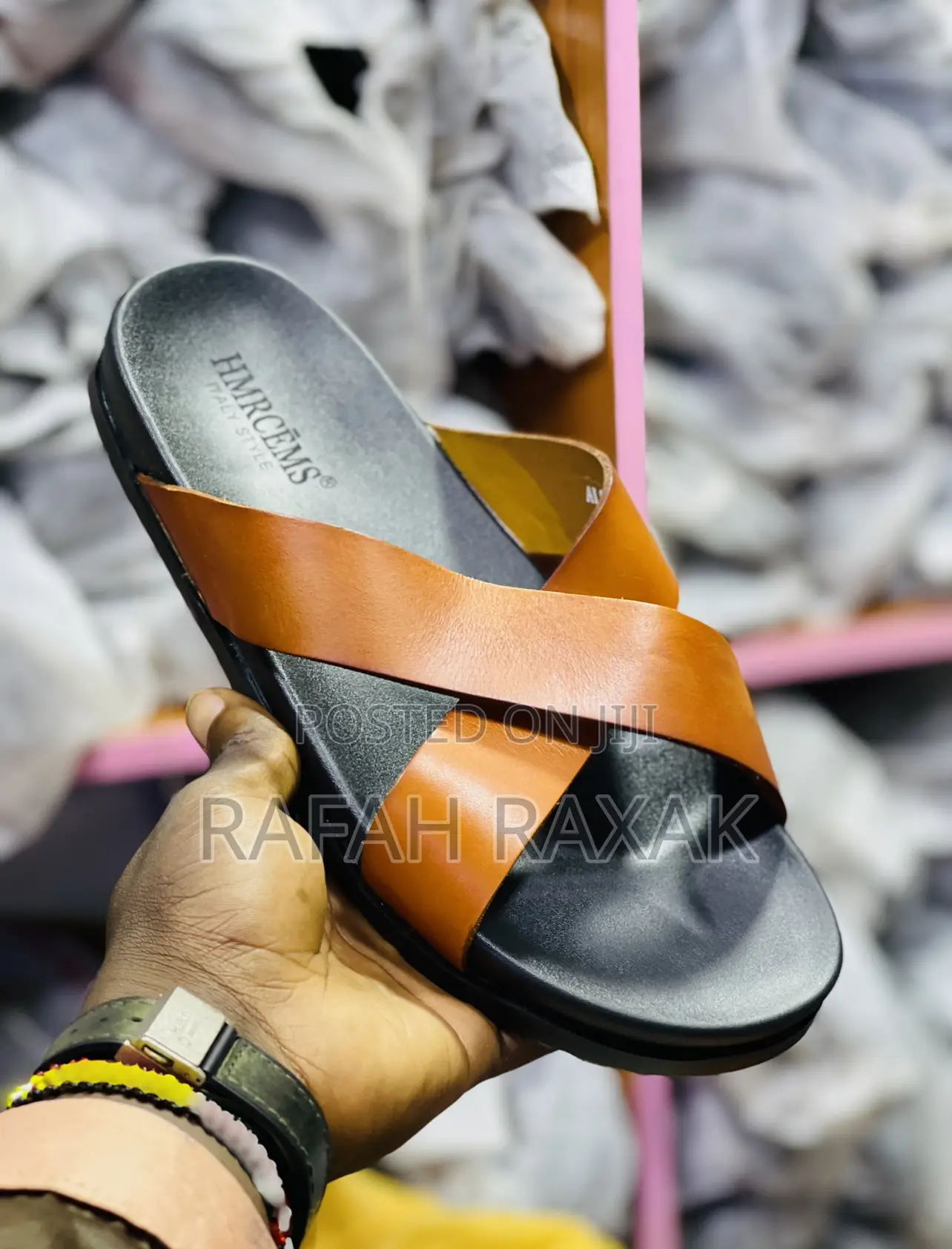 Original Brown Hermes Cross Leather Sandals